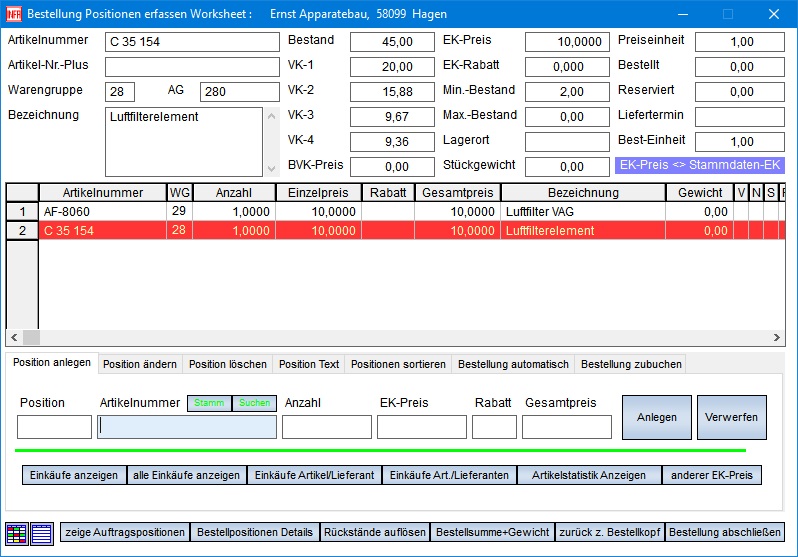 hier sehen Sie den Screenshot Bestellpositionen