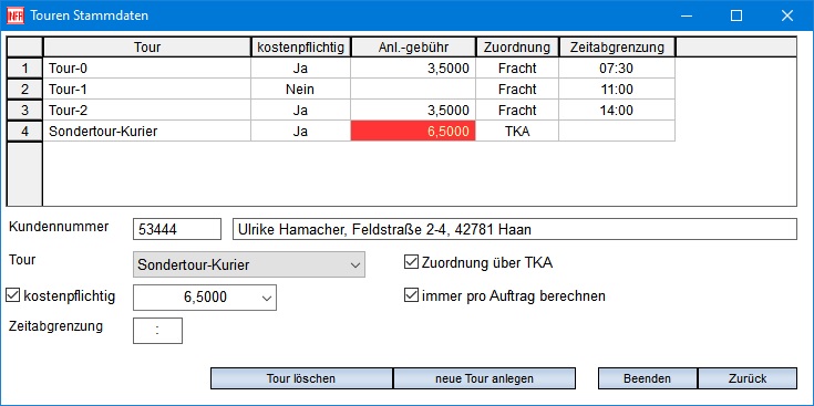 Screenshot Kundentourenverwaltung