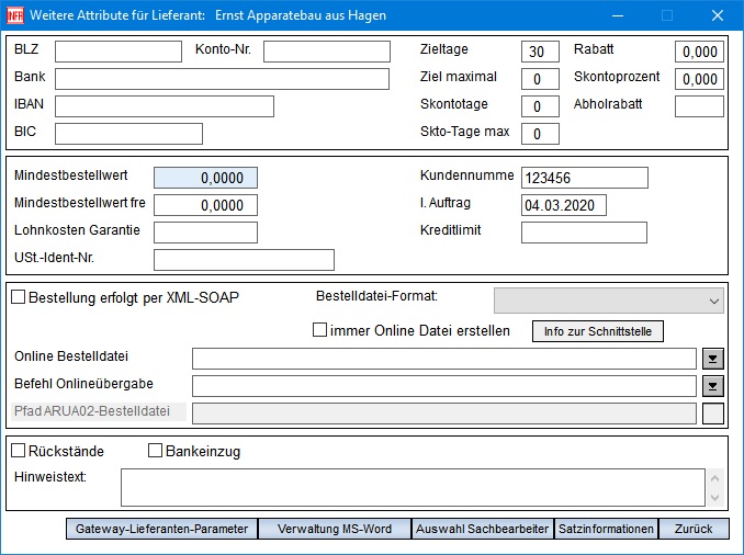 Screenshot Lieferantenstammdaten 2. Seite